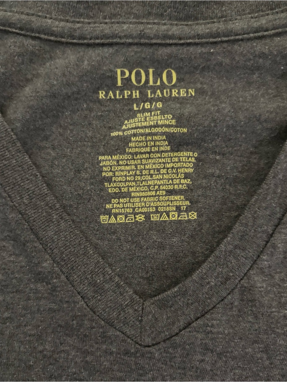 Polo Ralph Lauren Charcoal Gray V‑Neck Tee slim fit large
